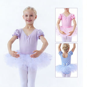 Robe de tutu de ballet à manches bouffantes pour enfants, justaucorps à jupe en tulle scintillant pour filles, idéal pour les spectacles de danse, parfait pour les cadeaux d'anniversaire - Product Image 1