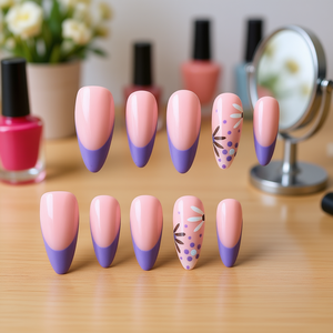 Uñas postizas Jinguo Long Coffin, acrílicas, cobertura completa, estilo francés, con pegamento, 12 piezas, longitud media, para dedos. - Product Image 2
