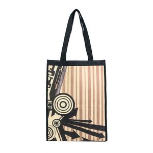 Bolsa de Mano Reutilizable de Algodón Plegable con Diseño Geométrico Elegante a Todo Color para Mujer, Duradera, Ligera, Espaciosa, con Dos Bolsillos Abiertos - Product Image 3