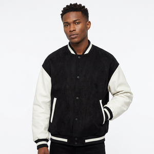 Veste universitaire colorblock noire pour homme, coupe oversize, style baseball, personnalisable, vierge, décontractée, vêtement d'extérieur d'hiver, vestes pour homme - Product Image 2