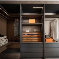 Armoire de rangement sur mesure pour dressing, chambre à coucher, combinaison de placards, du sol au plafond, ouverte, porte en verre