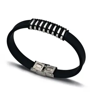 Stainless Steel Titanium Steel Silicone Rubber Black Striped Men's Bracelet Can Be Customized A Large Number Of Spot Wholesale