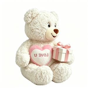 ตุ๊กตาหมีสีขาวแบบกำหนดเองพร้อมกล่องของขวัญริบบิ้นสีชมพู ปักลาย LOVE U รูปหัวใจสีชมพูที่อก นั่งอยู่ในกล่อง - Product Image 2