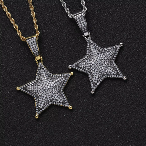 Colgante de Pentagrama, Accesorios Hip Hop, Cobre con Incrustaciones de Zirconia, Cielo Estrellado Nocturno, Collar con Colgante de Estrella de Colores - Product Image 3