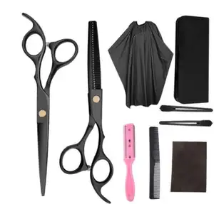 Professional black Hair Cutting Scissors Set Thinning Shears Hair Razor Comb Clips Cape Hairdressing Kit Barber Home