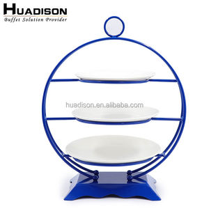 Huadison équipement de restauration <span class=keywords><strong>Buffet</strong></span> outils de gâteau de mariage plateau d'affichage en céramique support de gâteau en céramique de mariage présentoir à 3 niveaux - Product Image 3