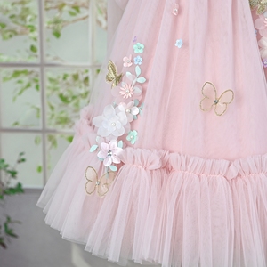 Marchio all'ingrosso su misura di qualità rosa Tulle fiori Appliqued ali di farfalla indietro per <span class=keywords><strong>bambini</strong></span> dolci abiti da bambina - Product Image 5