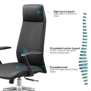 Silla de Oficina Ergonómica Ejecutiva, Respaldo Alto, Cuero PU, Giratoria, Soporte Lumbar Ajustable, Función de Inclinación, Ruedas, para Jefes - Product Image 6