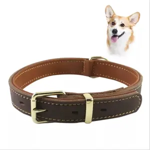 customized new arrival cowhide leather adjustable pet dog collars soft and durable pet collars for small medium large dogs