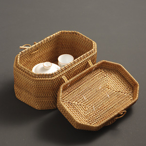 Vietnamese Thu Teng handmade rattan woven tote box, tea set <b>storage</b> box, food box, <b>basket</b>, Pu-erh tea cake gift box - Product Image 4