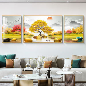 Usine en gros travail à la main verre cristal porcelaine peintures doré paysage mur Art Animal personnalisé <span class=keywords><strong>triptyque</strong></span> <span class=keywords><strong>peinture</strong></span> - Product Image 1