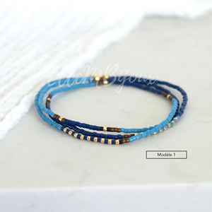 Bracelet vintage fin avec perles <span class=keywords><strong>Miyuki</strong></span> bleues, <span class=keywords><strong>pierre</strong></span> naturelle, trois tours sur élastique, trois modèles au choix, bracelets cadeaux - Product Image 2