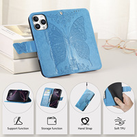 Étui en cuir PU pour iPhone 18 Pro Max S26, design papillon, support magnétique invisible, rabat avec fente pour cartes, résistant aux chutes