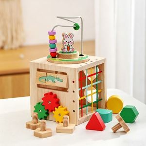 Jouets en blocs pour tout-petits, cadeaux d'anniversaire parfaits, jouets Montessori 6 en 1, cube d'activités en bois avec labyrinthe de perles, trieur de formes, engrenages - Product Image 2