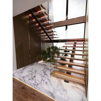 Escalier intérieur en bois massif de haute qualité avec rampe supérieure en acier inoxydable et garde-corps en verre