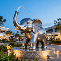 Fontaine Sculpturale Éléphant en Acier Inoxydable SENZHAO, Statue d'Animal en Métal Taille Réelle avec Fontaine d'Eau pour Décoration de Place Commerciale