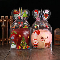 Boîtes en plastique PET transparentes décoratives mignonnes de style dessin animé pour Noël 2023, boîte à pommes de Noël, emballage de fruits, boîte cadeau transparente pliable