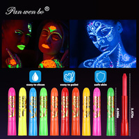 6 crayons de peinture fluorescente néon pour le visage, qui brillent sous la lumière noire, pour le maquillage du visage et du corps pour Halloween, les soirées en club et les fêtes lumineuses de Noël