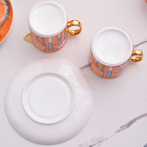 Juego de Té de Cerámica con Diseño de Cetro Naranja de 15 Piezas, Taza de Té de Porcelana con Asa Dorada, Ideal para Regalo - Product Image 4