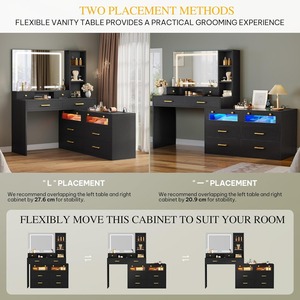 Nhà Cung cấp nhà máy gỗ đen linh hoạt có thể điều chỉnh trang điểm Vanity bàn với gương và đèn RGB Set - Product Image 3