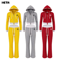 Ensemble sweat à capuche zippé et pantalon coupe vintage personnalisé 2026, haut court avec logo brodé appliqué, streetwear athlétique pour femme