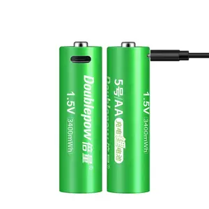 Pilas AA recargables USB de litio, novedad, verde, 1,5 V, 3400mWh, precio competitivo