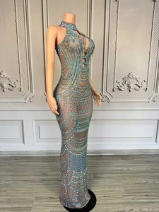 Abito da sera <span class=keywords><strong>elegante</strong></span> di lusso con perle e diamanti, spalline sottili, lunghezza al ginocchio, per donna, per <span class=keywords><strong>compleanno</strong></span>, festa, sexy, in rete, come da foto - Product Image 3