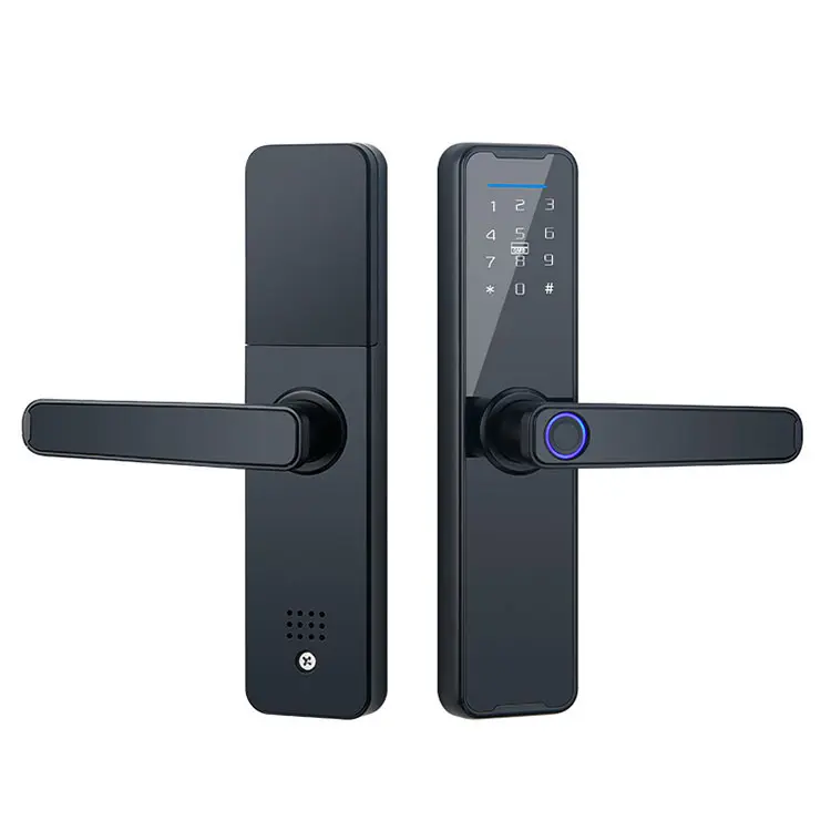 ttlock tuya wifi smart doorlock home management fingerprint handle locks card keyless entry for cerradura inteligente door lock