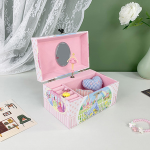 Boîte à musique <span class=keywords><strong>en</strong></span> MDF personnalisée Yiyu, thème château <span class=keywords><strong>de</strong></span> <span class=keywords><strong>princesse</strong></span>, boîte à bijoux musicale rotative avec miroir, cadeau d'anniversaire pour enfants - Product Image 2