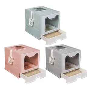 Grande boîte de toilette pliable pour animaux de compagnie, bac à litière pour chat, plateaux de toilette pour chat, produits les plus vendus, plastique durable, 2 pièces 53x43x39.5 CN