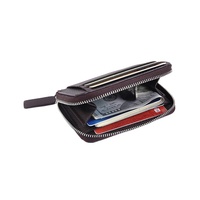 Dompet Mini PU Bertekstur Hitam dengan Ritsleting, Slot Kartu Depan, Kantong Penyimpanan Uang dan Koin, Tempat Kartu Harian Portabel, Logo Dapat Disesuaikan