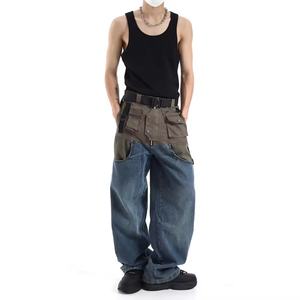 Prix de gros, logo personnalisé, streetwear hip-hop, jeans cargo larges avec sangles de taille ajustables, jeans pour hommes - Product Image 4