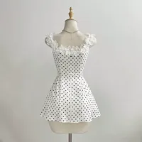 Robe mini trapèze à pois avec nœud papillon et dentelle pour femme, style décontracté d'été, ODM