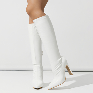 XSD New Thick Heel Mid-leg Elastic Inner Zipper Irregular Fashion Stone Pattern Pointed Toe Women's Boots - Product Image 2