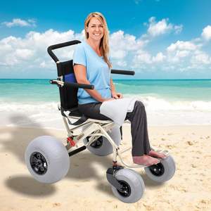Fauteuil roulant de <span class=keywords><strong>plage</strong></span> manuel pliant léger à 4 roues avec poignée de chariot Conception de mobilité en sable - Product Image 3