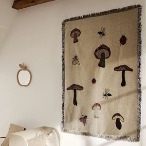 Ferm Living nordique forêt champignon brodé <span class=keywords><strong>tapisserie</strong></span> décorative 100% coton confortable doux lit couverture personnalisable - Product Image 1