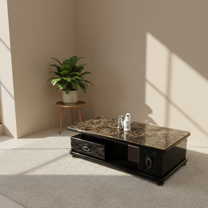 <span class=keywords><strong>Table</strong></span> <span class=keywords><strong>basse</strong></span> rectangulaire moderne de luxe avec plateau en verre trempé brun/noir et structure en bois pour salon, mobilier de maison, utilisation en appartement - Product Image 2