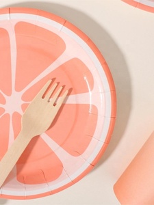 DAMAI Custom Yellow&<b>orange</b> Lemon <b>Paper</b> Plates Dinnerware Cutlery Tableware Set Children's Birthday Tableware - Product Image 3