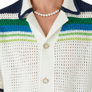 Polo in cotone estivo personalizzato con logo, maglia traforata a <span class=keywords><strong>righe</strong></span> a maniche corte, <span class=keywords><strong>camicia</strong></span> verde all'uncinetto da <span class=keywords><strong>uomo</strong></span> - Product Image 3