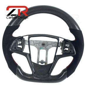 Volante Deportivo de Fibra de Carbono y Gamuza para <span class=keywords><strong>Cadillac</strong></span> ATS-<span class=keywords><strong>V</strong></span> CTS-<span class=keywords><strong>V</strong></span> ATS ATSL, Diseño Deportivo con Base Plana - Product Image 2