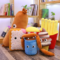 Peluche en forme de collation de dessin animé, style coussin, en polyester, unisexe, burgers, saucisses, pop-corn, frites, pain, crème glacée, en gros