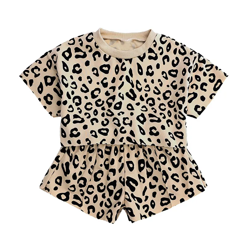 Toddler neonato Kid Girls Clothes Set infant Summer Leopard Suit Kids Crop top Shorts Outfits
