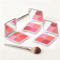 Palette de fards à joues 4 couleurs, poudre de blush longue tenue aux couleurs vibrantes, étui carré transparent avec couvercle ondulé métallique, maquillage personnalisé pour le visage