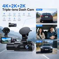 Caméra embarquée 3 canaux : Avant 4K, Intérieur 2K, Arrière 2K, Enregistrement 4K avec ADAS BSD, WiFi double bande 2.4G/5.8G, DVR de voiture