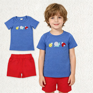 Conjunto de 2 Piezas de Ropa para Niños Pequeños, Camiseta y Pantalones Cortos con Bordado de Caracoles, Estilo Casual de Verano, RTS Boutique - Product Image 3