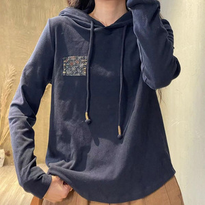 Women Hooded Long Sleeve Top Coffee Color Thermal Plus Size Autumn Winter Casual Wear - Product Image 3