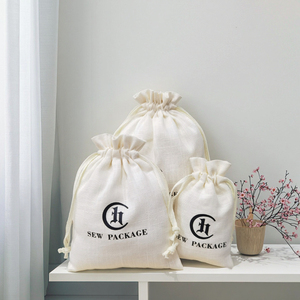 Thin Organic Cotton Drawstring Pouch Personalized Soft Muslin Bag Double <b>String</b> Garment Dust Cover Logo Included - Product Image 1