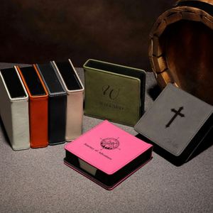 Bloc-notes autocollant personnalisé en similicuir gravable au laser, mini bloc-notes carré en faux cuir, boîte de notes adhésives - Product Image 4