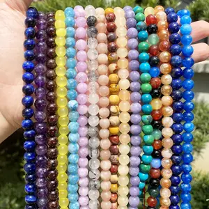 Grosir 4 6 8 10 12Mm Bulat Longgar Amethyst Agate Jasper Turquoise Batu Alam Beads untuk Membuat Perhiasan DIY Gelang Kalung