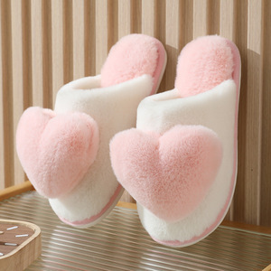 Fashion Ladies Indoor Home Shoes Cute Casual Open Toe Plush Heart Anti-Slip <b>Slippers</b> for Home - Product Image 3